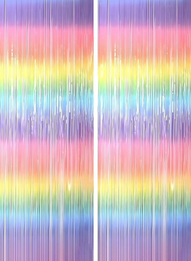 بروبسيكل ستائر بروبسكل ذات شرابات بألوان قوس قزح باستيل، مقاس 3 × 6 قدم لكل ستارة، عبوة من قطعتين - خلفية مثالية لحفلات أعياد الميلاد، وحفلات استقبال المولود، وحفلات الأميرات، وجلسات التصوير، وديكورات الحائط. - Image 1